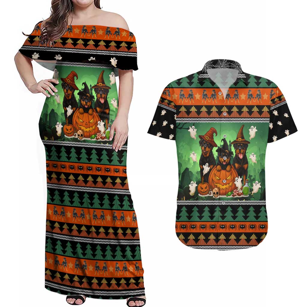 Rottweiler Christmas Couples Matching Off Shoulder Maxi Dress and Hawaiian Shirt Xmas Holiday Patterns - Wonder Print Shop