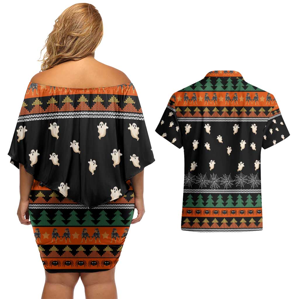 Rottweiler Christmas Couples Matching Off Shoulder Short Dress and Hawaiian Shirt Xmas Holiday Patterns - Wonder Print Shop