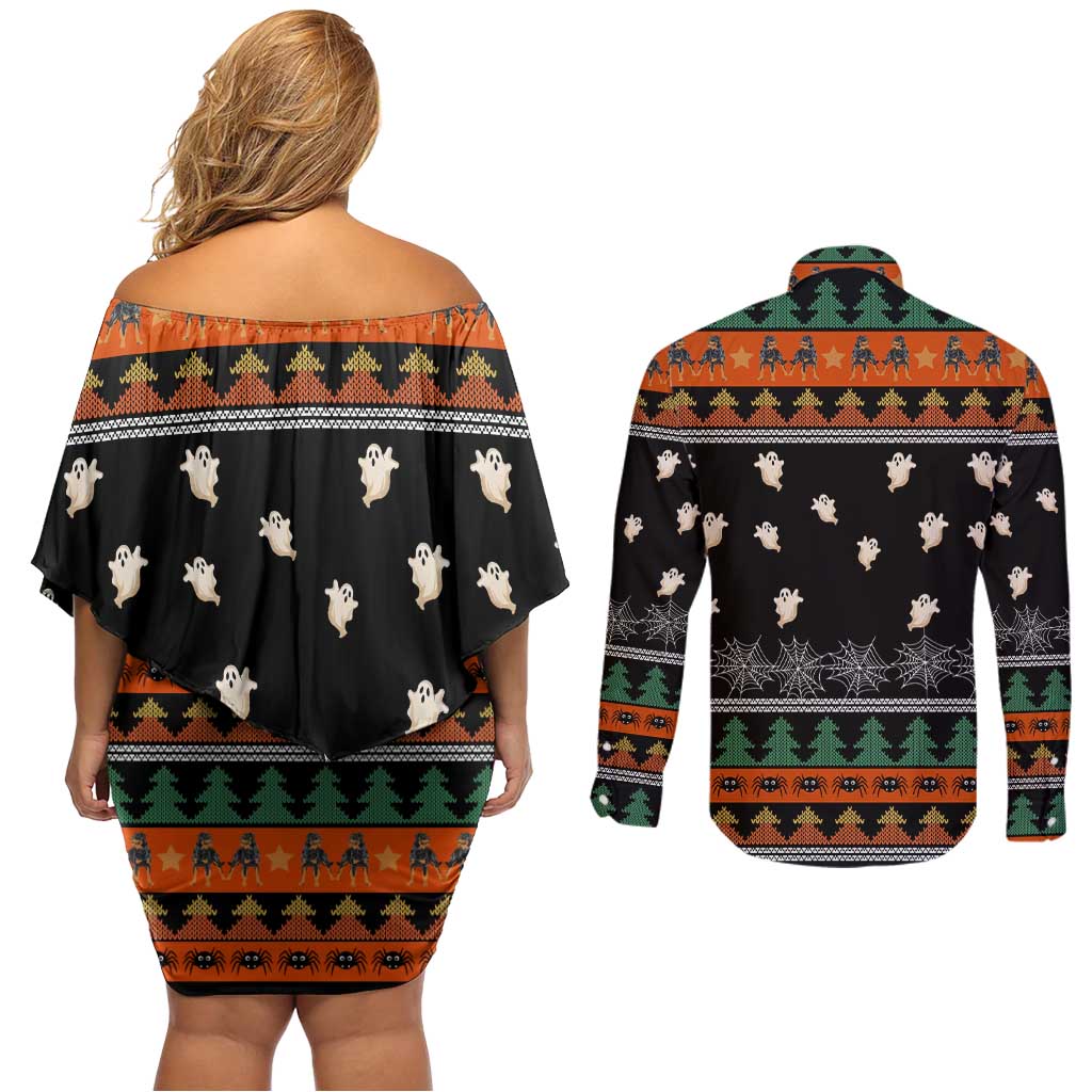 Rottweiler Christmas Couples Matching Off Shoulder Short Dress and Long Sleeve Button Shirt Xmas Holiday Patterns - Wonder Print Shop