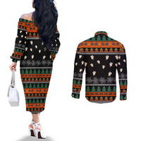 Rottweiler Christmas Couples Matching Off The Shoulder Long Sleeve Dress and Long Sleeve Button Shirt Xmas Holiday Patterns - Wonder Print Shop