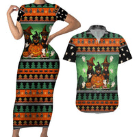 Rottweiler Christmas Couples Matching Short Sleeve Bodycon Dress and Hawaiian Shirt Xmas Holiday Patterns - Wonder Print Shop