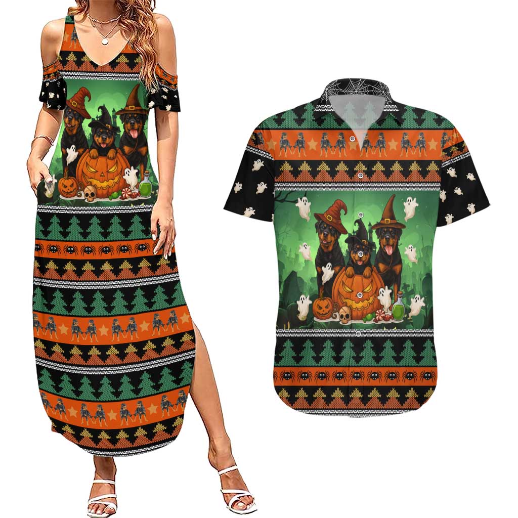 Rottweiler Christmas Couples Matching Summer Maxi Dress and Hawaiian Shirt Xmas Holiday Patterns - Wonder Print Shop