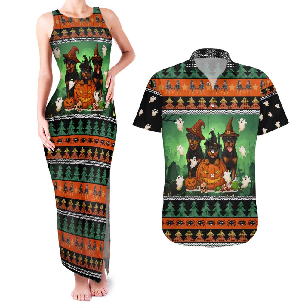 Rottweiler Christmas Couples Matching Tank Maxi Dress and Hawaiian Shirt Xmas Holiday Patterns - Wonder Print Shop