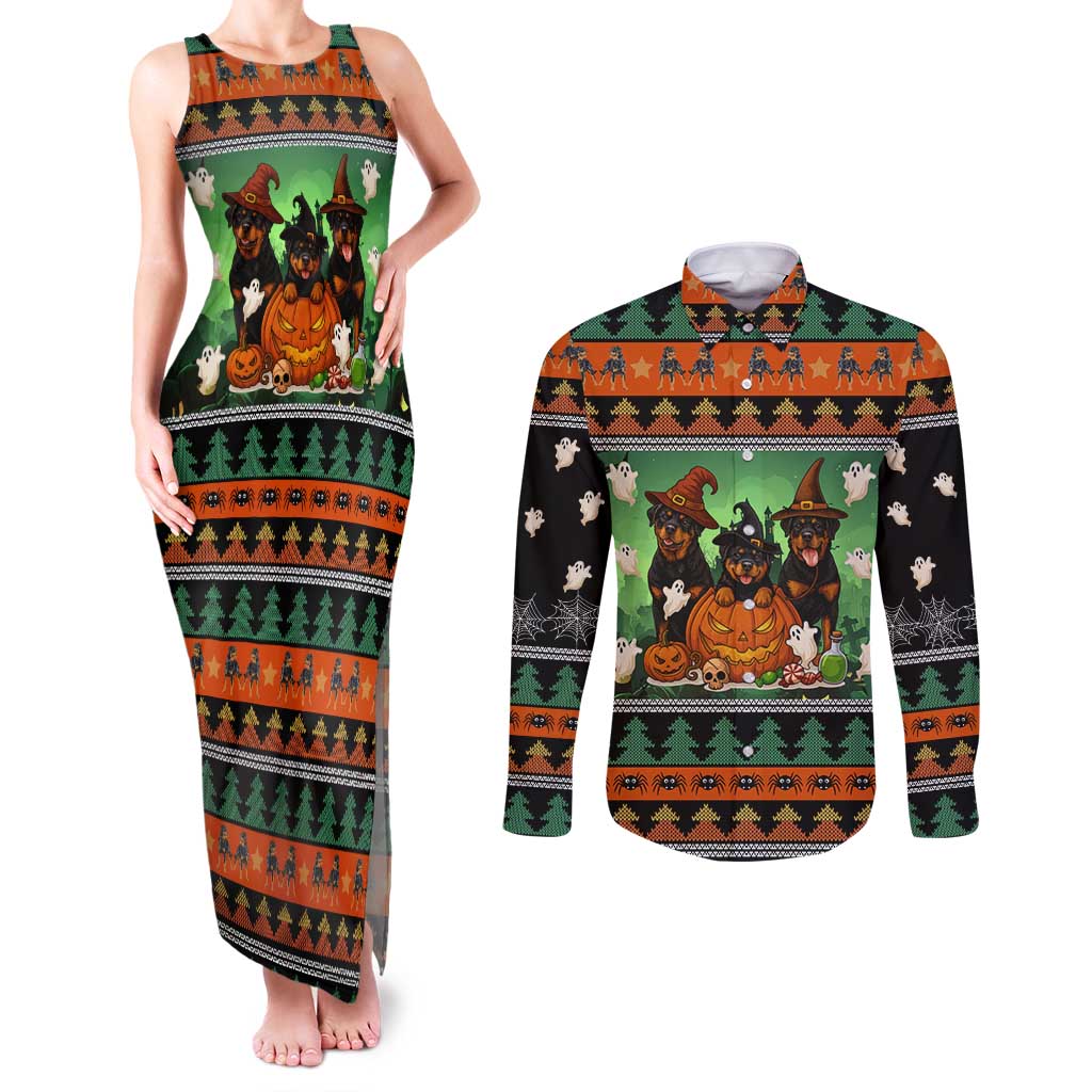 Rottweiler Christmas Couples Matching Tank Maxi Dress and Long Sleeve Button Shirt Xmas Holiday Patterns - Wonder Print Shop
