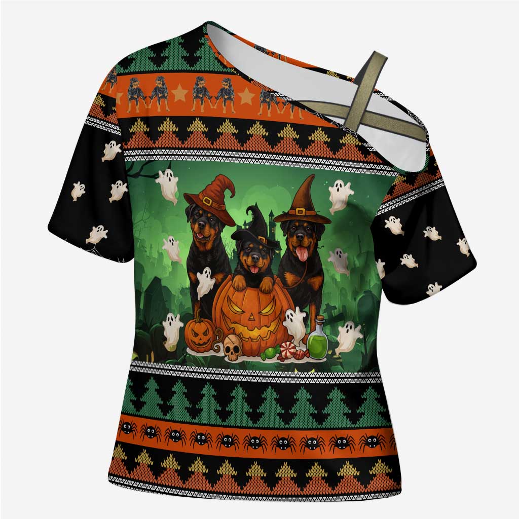 Rottweiler Christmas Cross Shoulder Shirt Xmas Holiday Patterns - Wonder Print Shop