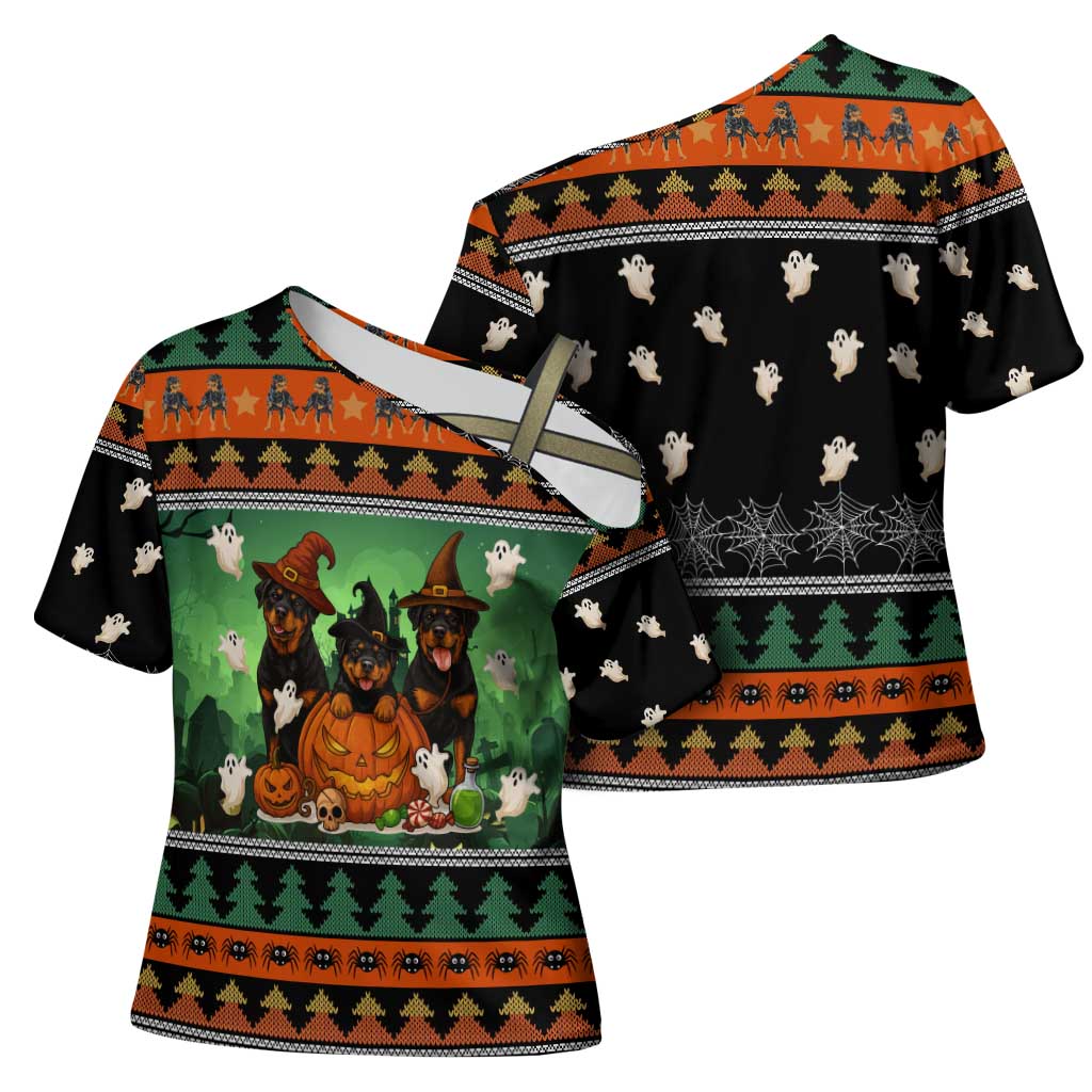 Rottweiler Christmas Cross Shoulder Shirt Xmas Holiday Patterns - Wonder Print Shop