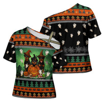 Rottweiler Christmas Cross Shoulder Shirt Xmas Holiday Patterns - Wonder Print Shop