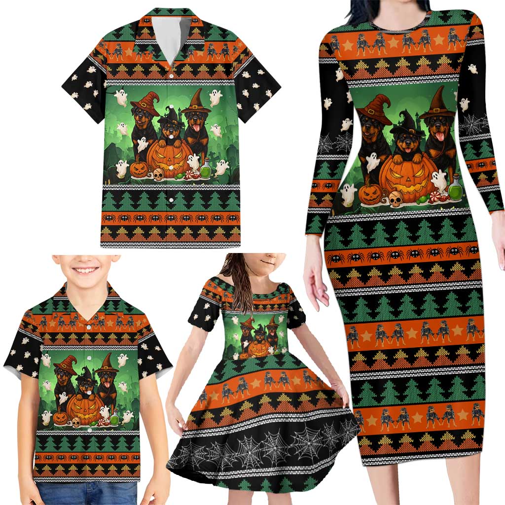 Rottweiler Christmas Family Matching Long Sleeve Bodycon Dress and Hawaiian Shirt Xmas Holiday Patterns - Wonder Print Shop