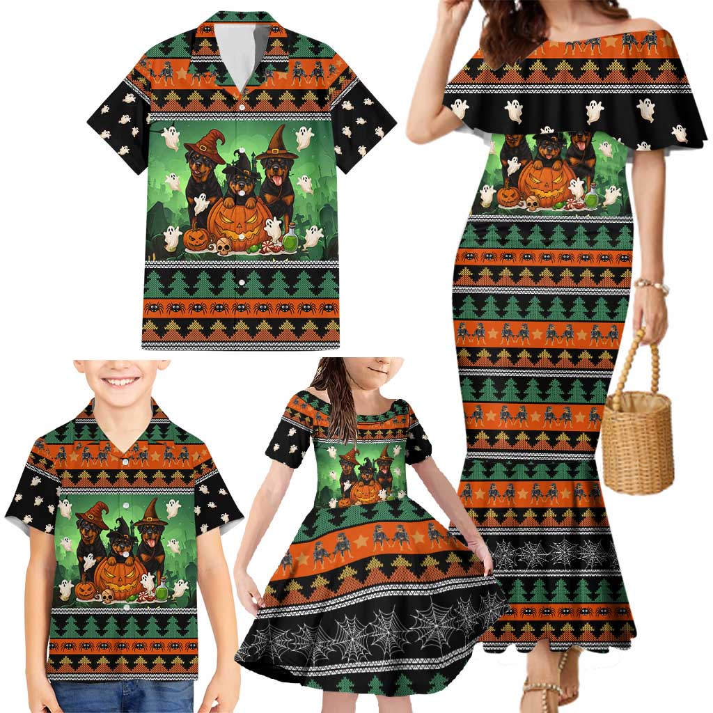 Rottweiler Christmas Family Matching Mermaid Dress and Hawaiian Shirt Xmas Holiday Patterns - Wonder Print Shop