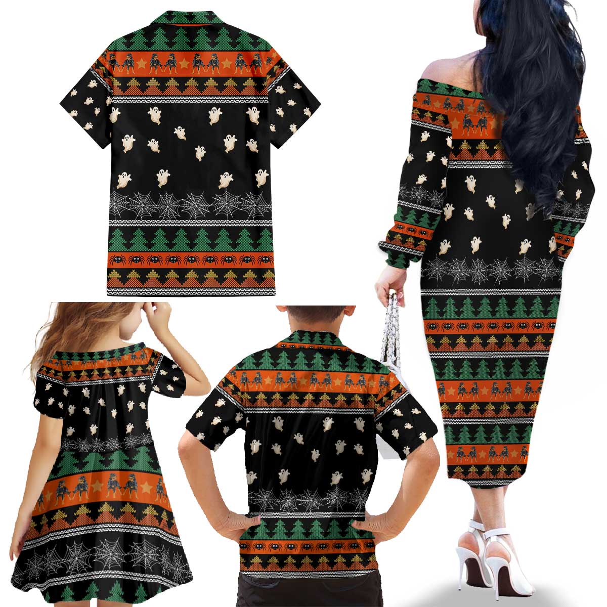 Rottweiler Christmas Family Matching Off The Shoulder Long Sleeve Dress and Hawaiian Shirt Xmas Holiday Patterns - Wonder Print Shop