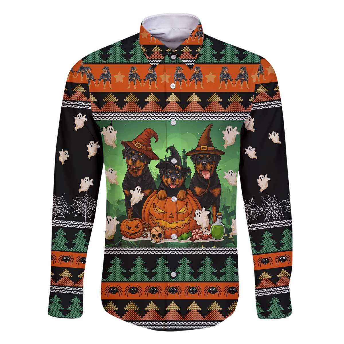 Rottweiler Christmas Family Matching Off The Shoulder Long Sleeve Dress and Hawaiian Shirt Xmas Holiday Patterns - Wonder Print Shop