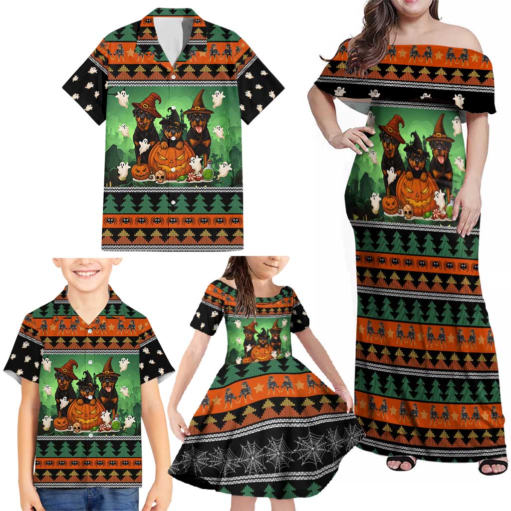 Rottweiler Christmas Family Matching Off Shoulder Maxi Dress and Hawaiian Shirt Xmas Holiday Patterns - Wonder Print Shop