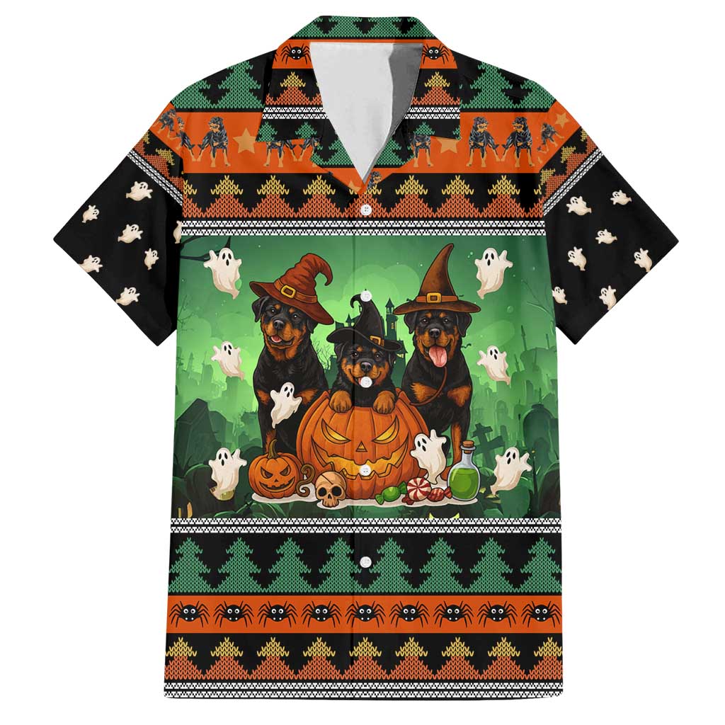 Rottweiler Christmas Family Matching Off Shoulder Short Dress and Hawaiian Shirt Xmas Holiday Patterns - Wonder Print Shop