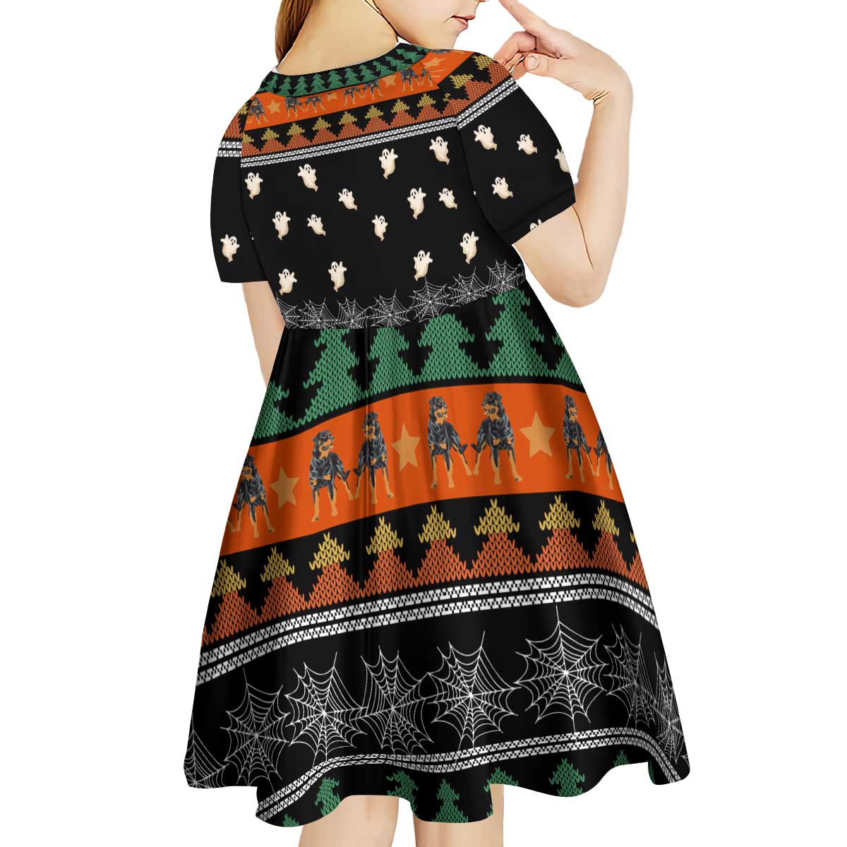 Rottweiler Christmas Kid Short Sleeve Dress Xmas Holiday Patterns - Wonder Print Shop