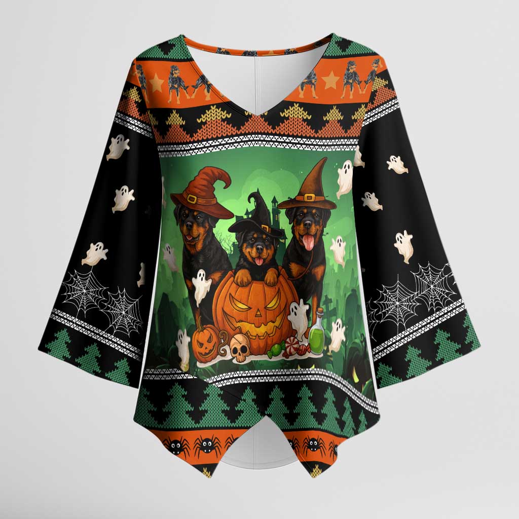 Rottweiler Christmas Kimono Sleeve Blouse Xmas Holiday Patterns - Wonder Print Shop