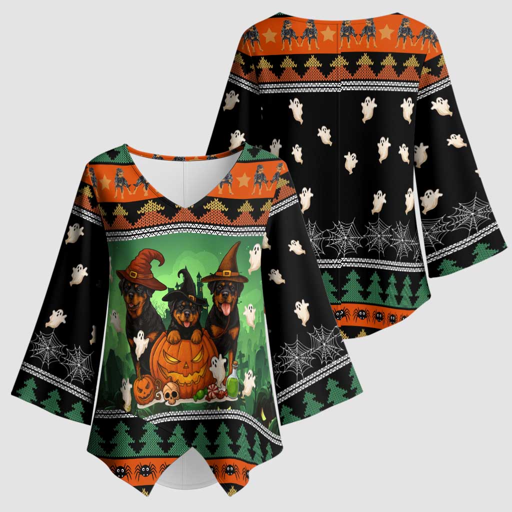 Rottweiler Christmas Kimono Sleeve Blouse Xmas Holiday Patterns - Wonder Print Shop
