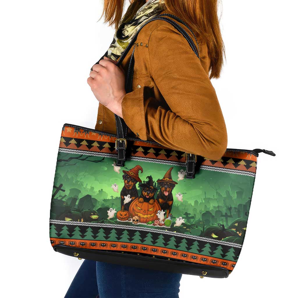 Rottweiler Christmas Leather Tote Bag Xmas Holiday Patterns - Wonder Print Shop