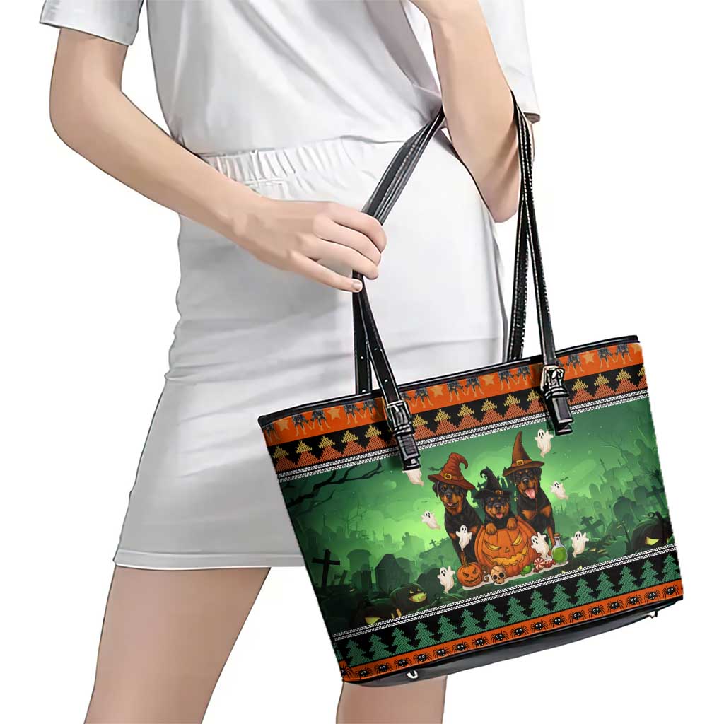 Rottweiler Christmas Leather Tote Bag Xmas Holiday Patterns - Wonder Print Shop