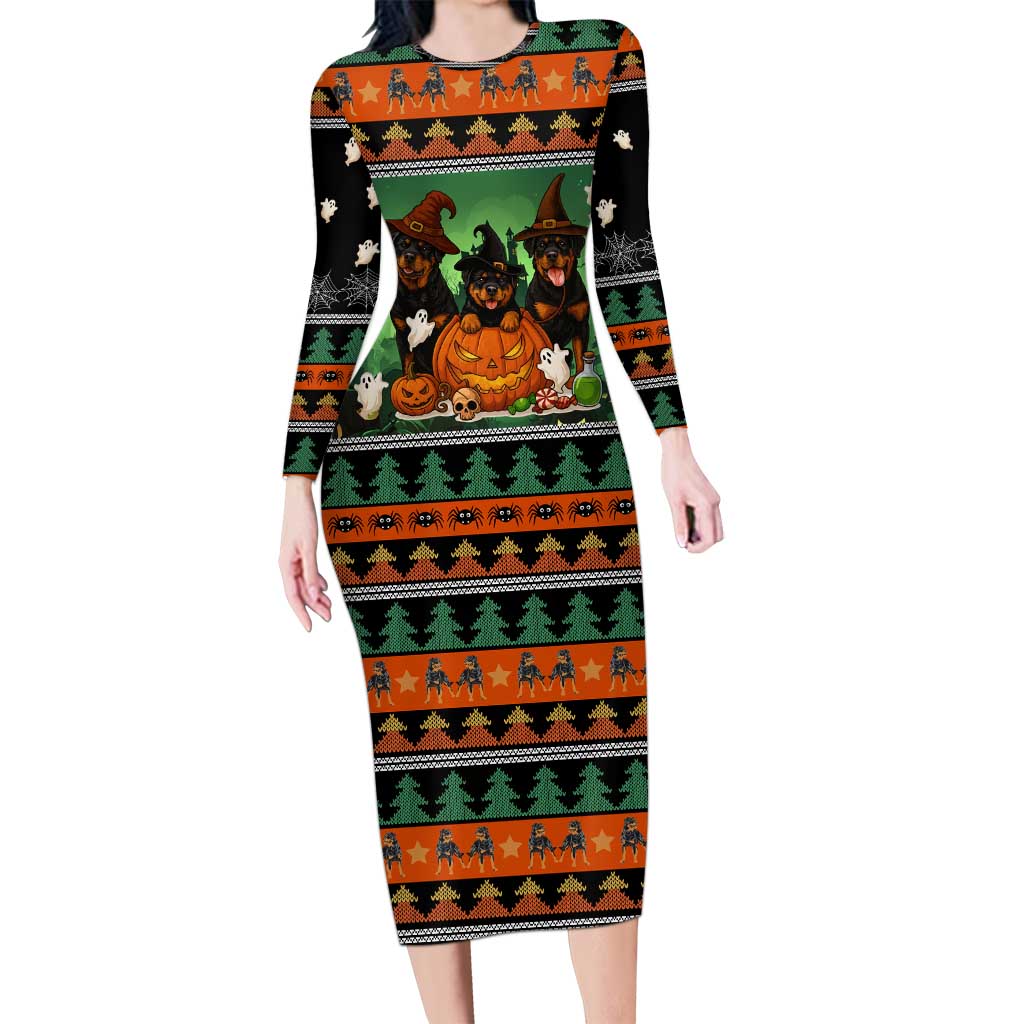 Rottweiler Christmas Long Sleeve Bodycon Dress Xmas Holiday Patterns - Wonder Print Shop