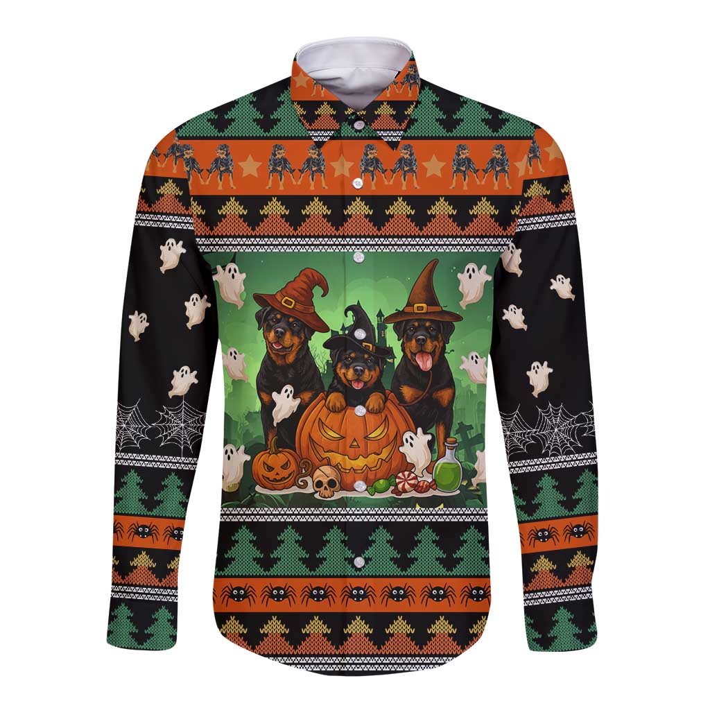 Rottweiler Christmas Long Sleeve Button Shirt Xmas Holiday Patterns - Wonder Print Shop