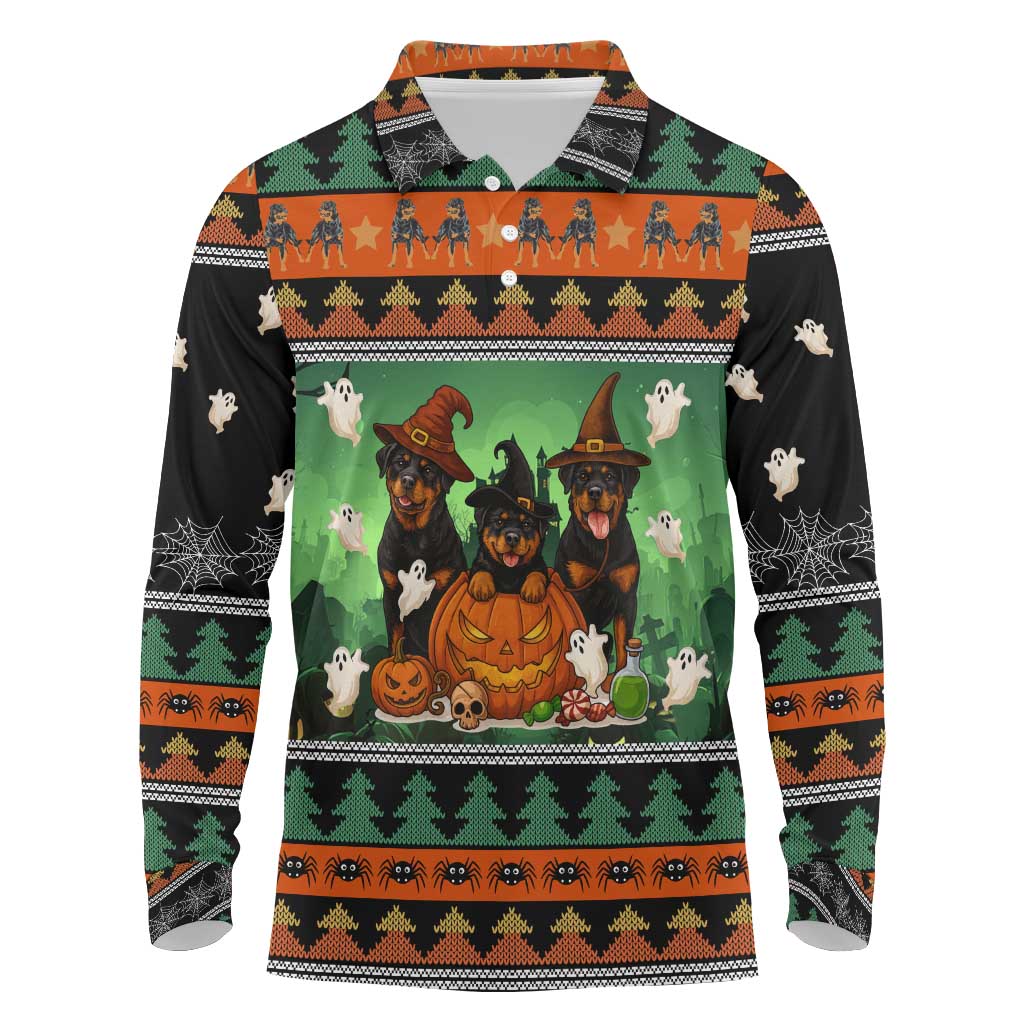 Rottweiler Christmas Long Sleeve Polo Shirt Xmas Holiday Patterns - Wonder Print Shop