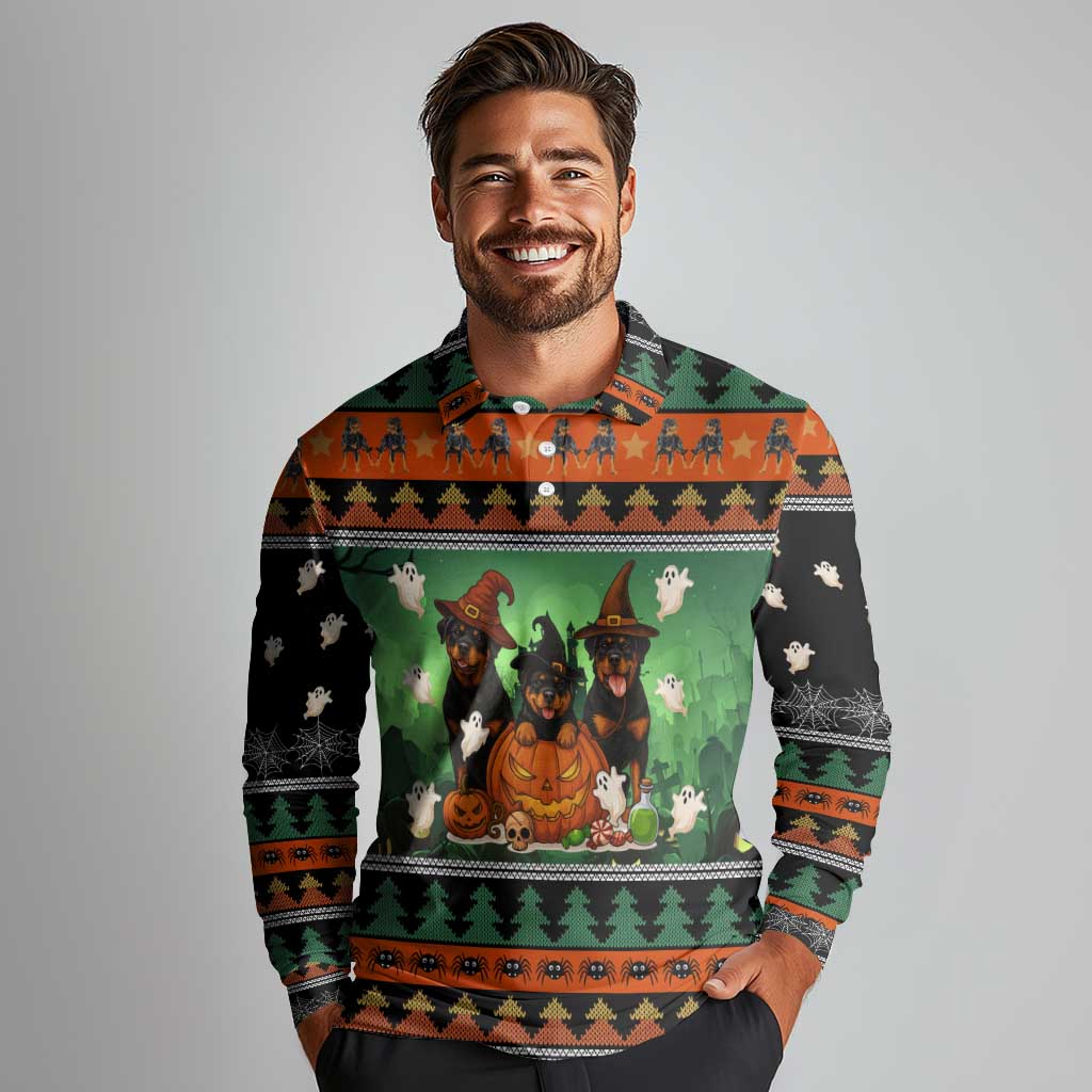 Rottweiler Christmas Long Sleeve Polo Shirt Xmas Holiday Patterns - Wonder Print Shop