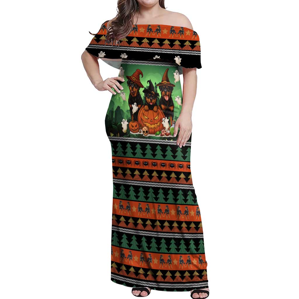 Rottweiler Christmas Off Shoulder Maxi Dress Xmas Holiday Patterns - Wonder Print Shop
