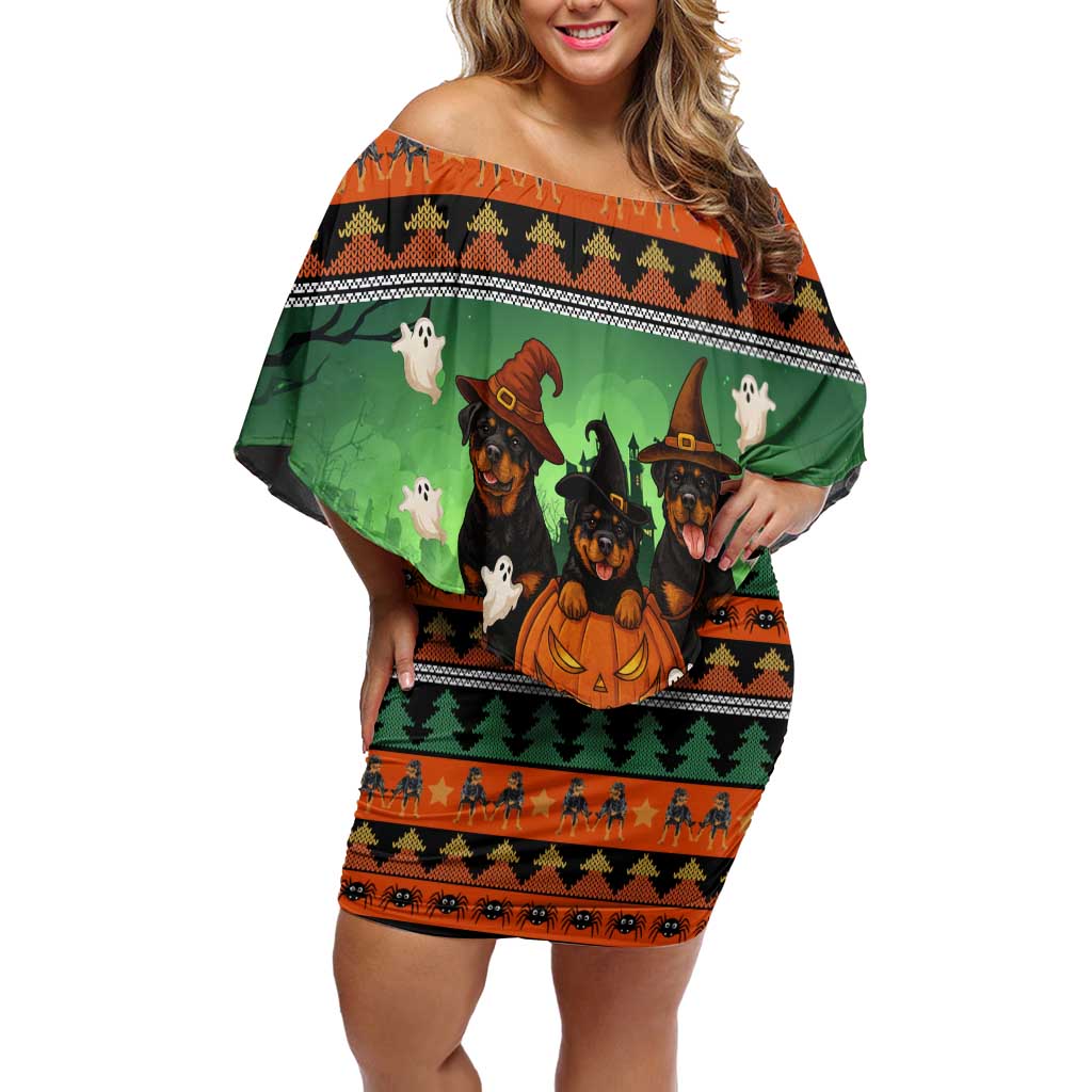 Rottweiler Christmas Off Shoulder Short Dress Xmas Holiday Patterns - Wonder Print Shop