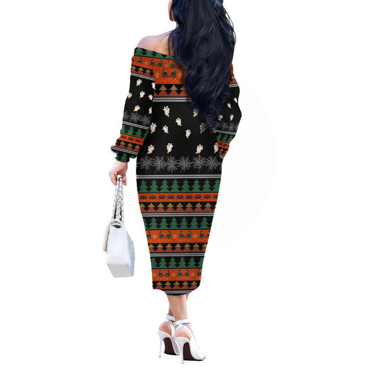 Rottweiler Christmas Off The Shoulder Long Sleeve Dress Xmas Holiday Patterns - Wonder Print Shop