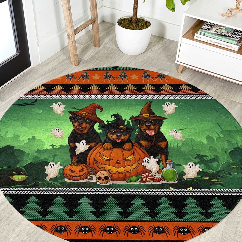Rottweiler Christmas Round Carpet Xmas Holiday Patterns - Wonder Print Shop