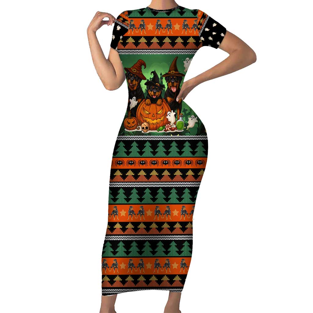 Rottweiler Christmas Short Sleeve Bodycon Dress Xmas Holiday Patterns - Wonder Print Shop
