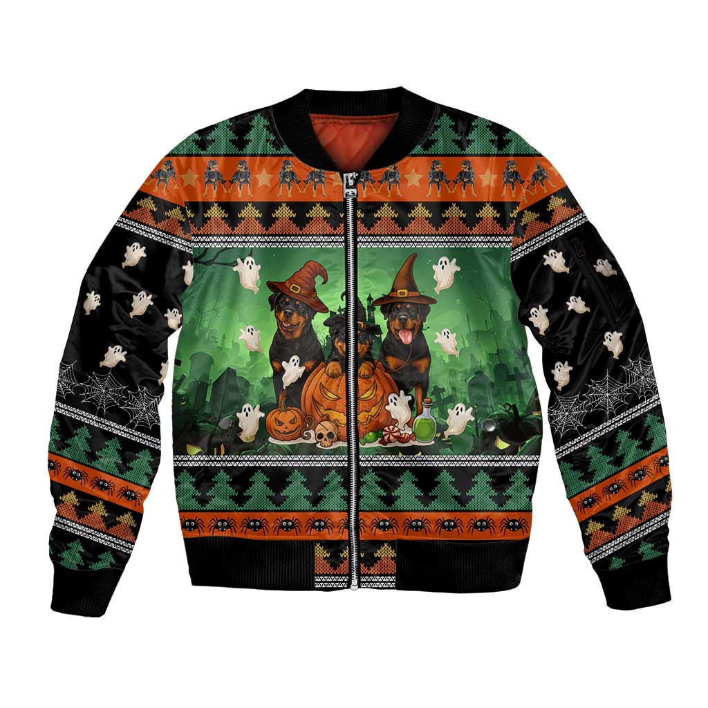 Rottweiler Christmas Sleeve Zip Bomber Jacket Xmas Holiday Patterns - Wonder Print Shop