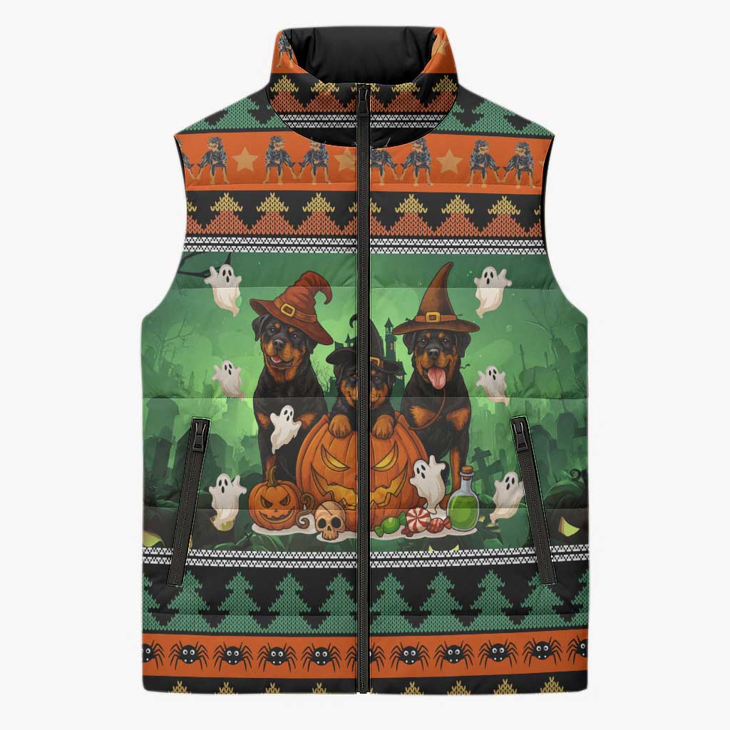 Rottweiler Christmas Sleeveless Puffer Jacket Xmas Holiday Patterns - Wonder Print Shop