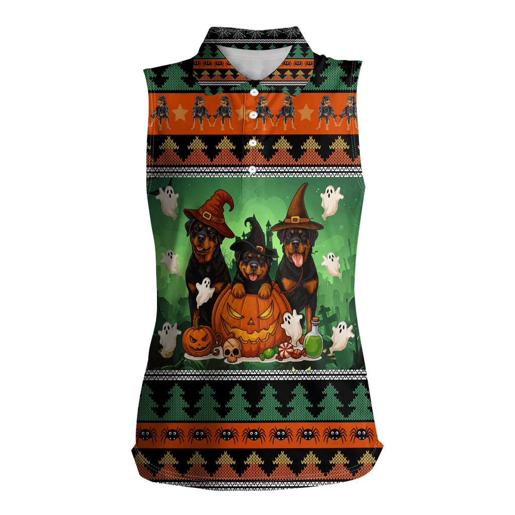 Rottweiler Christmas Women Sleeveless Polo Shirt Xmas Holiday Patterns - Wonder Print Shop