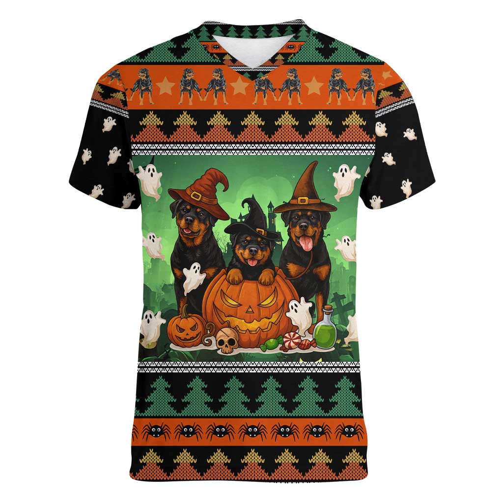 Rottweiler Christmas Women V-Neck T-Shirt Xmas Holiday Patterns - Wonder Print Shop