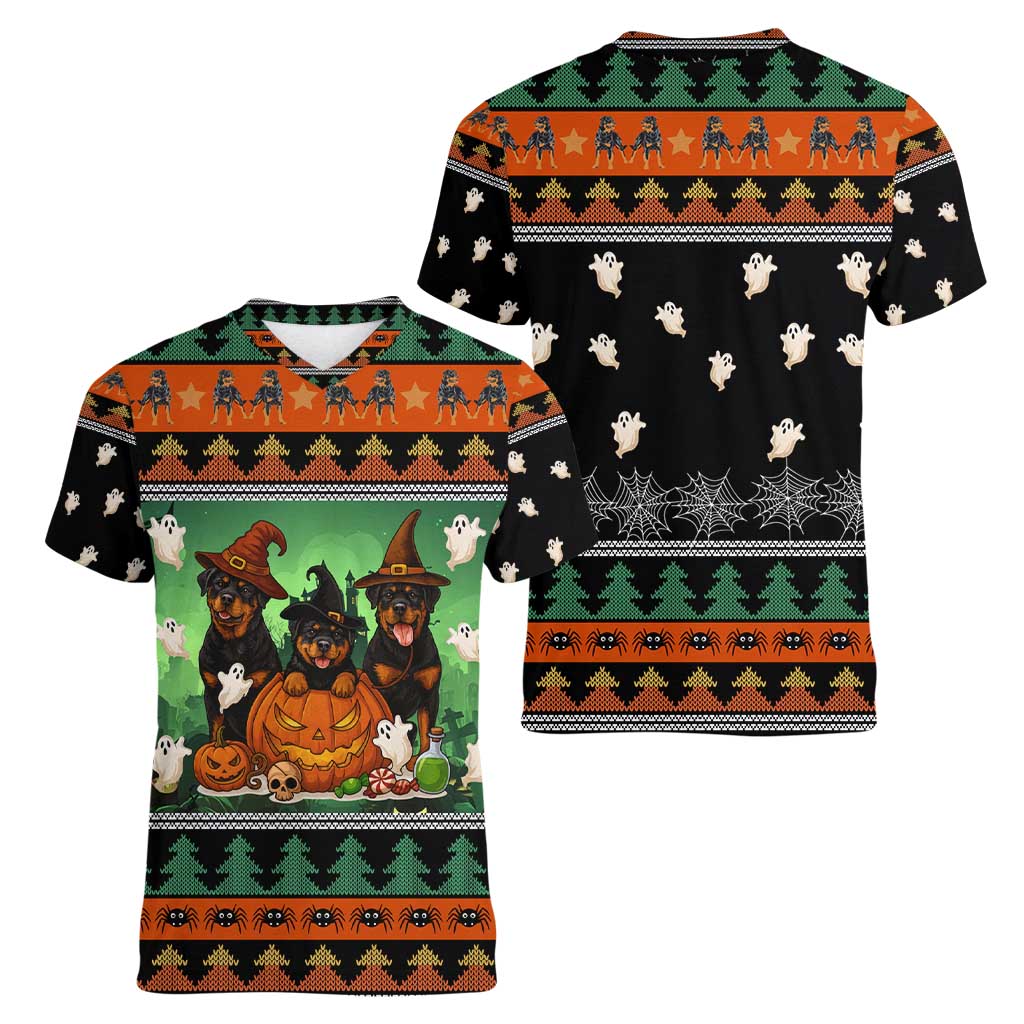 Rottweiler Christmas Women V-Neck T-Shirt Xmas Holiday Patterns - Wonder Print Shop