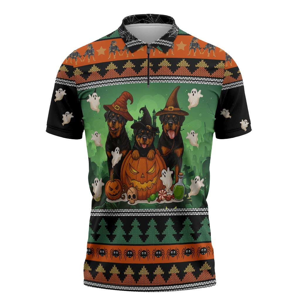 Rottweiler Christmas Zipper Polo Shirt Xmas Holiday Patterns - Wonder Print Shop