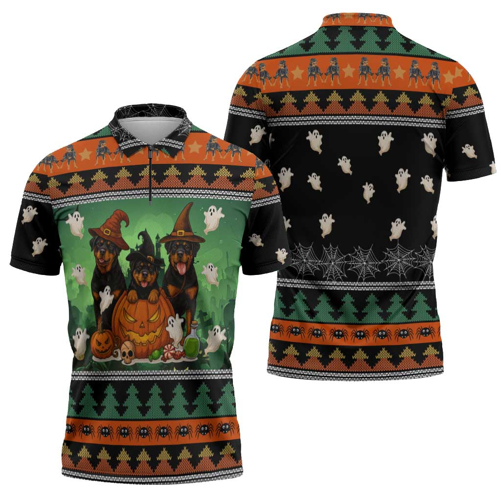 Rottweiler Christmas Zipper Polo Shirt Xmas Holiday Patterns - Wonder Print Shop