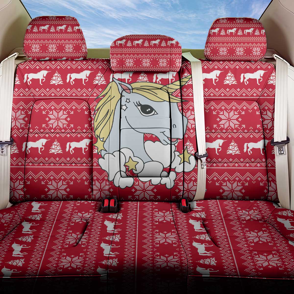 Lovely Unicorn Christmas Back Car Seat Cover Xmas Holiday Patterns - Wonder Print Shop