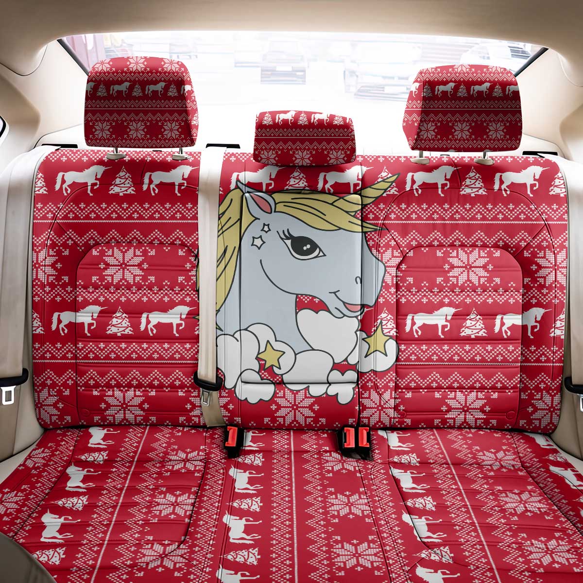 Lovely Unicorn Christmas Back Car Seat Cover Xmas Holiday Patterns - Wonder Print Shop