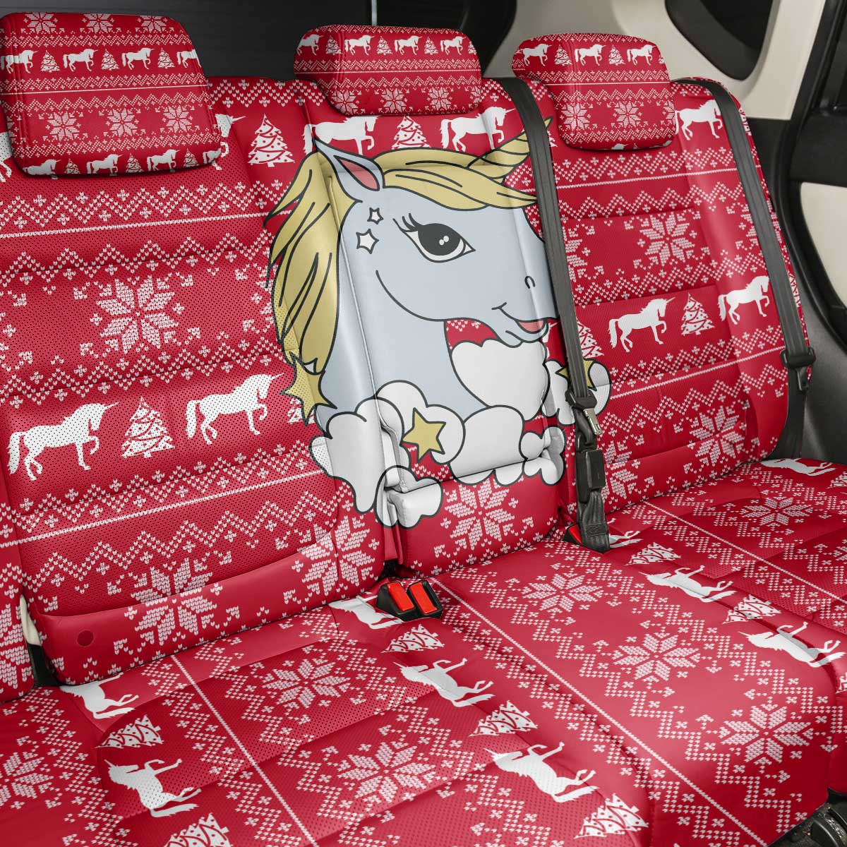 Lovely Unicorn Christmas Back Car Seat Cover Xmas Holiday Patterns - Wonder Print Shop
