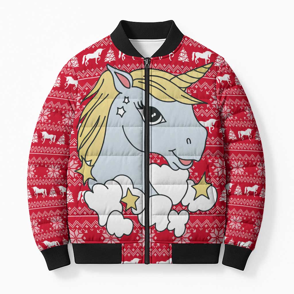 Lovely Unicorn Christmas Bomber Puffer Jacket Xmas Holiday Patterns - Wonder Print Shop