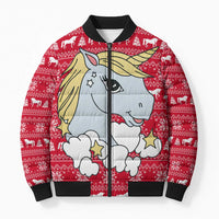 Lovely Unicorn Christmas Bomber Puffer Jacket Xmas Holiday Patterns - Wonder Print Shop