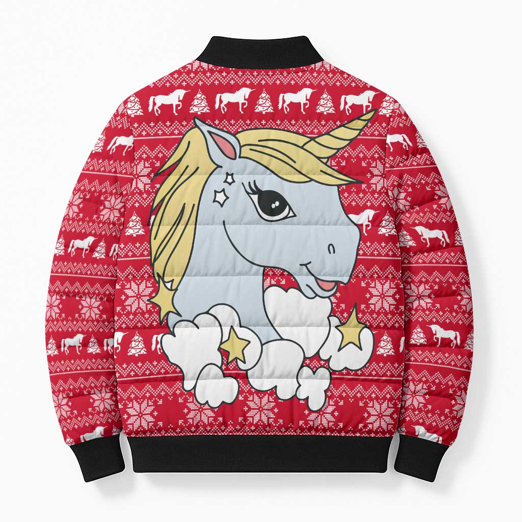 Lovely Unicorn Christmas Bomber Puffer Jacket Xmas Holiday Patterns - Wonder Print Shop