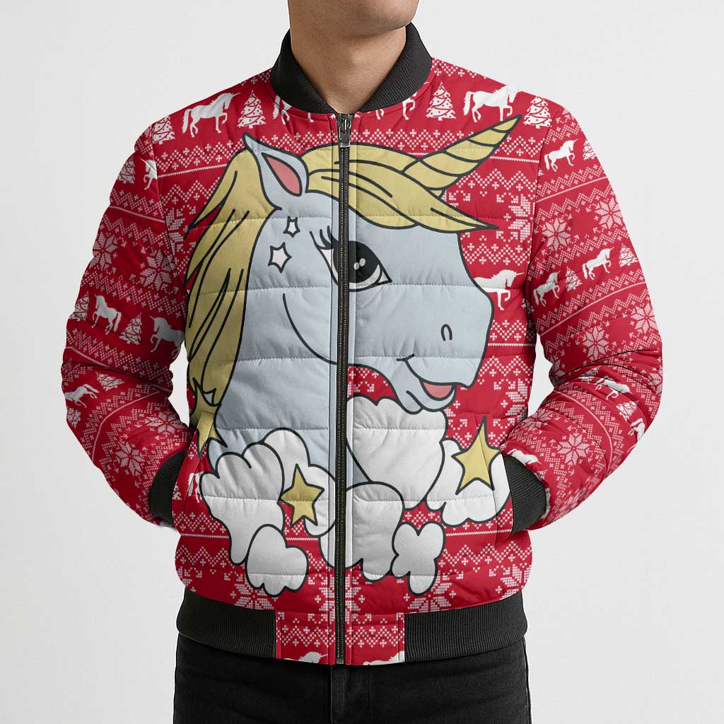 Lovely Unicorn Christmas Bomber Puffer Jacket Xmas Holiday Patterns - Wonder Print Shop