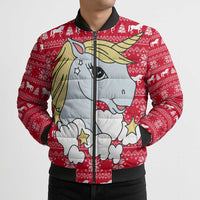 Lovely Unicorn Christmas Bomber Puffer Jacket Xmas Holiday Patterns - Wonder Print Shop