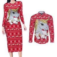 Lovely Unicorn Christmas Couples Matching Long Sleeve Bodycon Dress and Long Sleeve Button Shirt Xmas Holiday Patterns - Wonder Print Shop