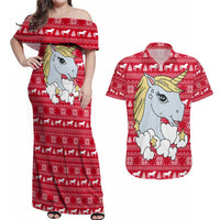 Lovely Unicorn Christmas Couples Matching Off Shoulder Maxi Dress and Hawaiian Shirt Xmas Holiday Patterns - Wonder Print Shop