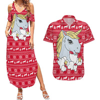 Lovely Unicorn Christmas Couples Matching Summer Maxi Dress and Hawaiian Shirt Xmas Holiday Patterns - Wonder Print Shop