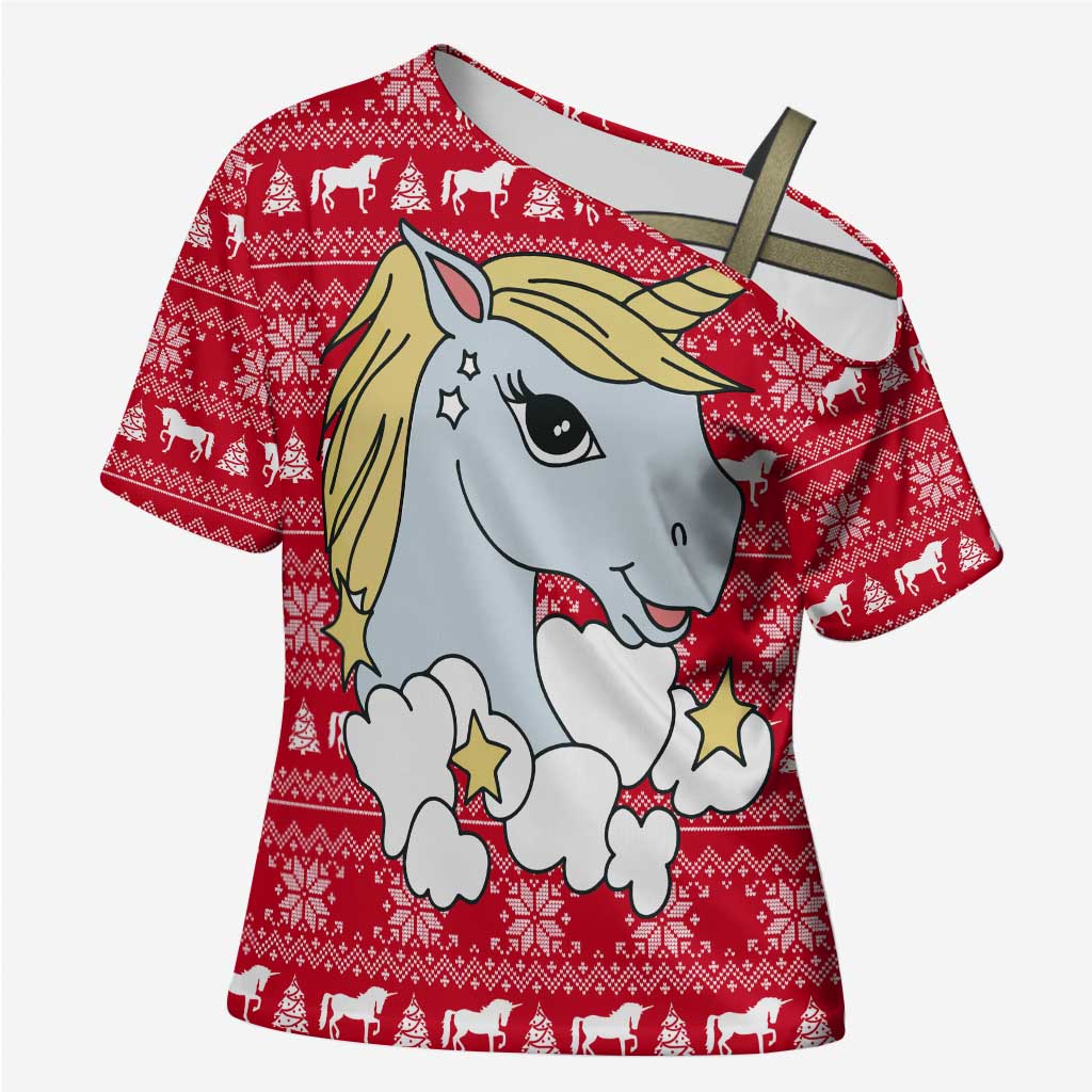 Lovely Unicorn Christmas Cross Shoulder Shirt Xmas Holiday Patterns - Wonder Print Shop
